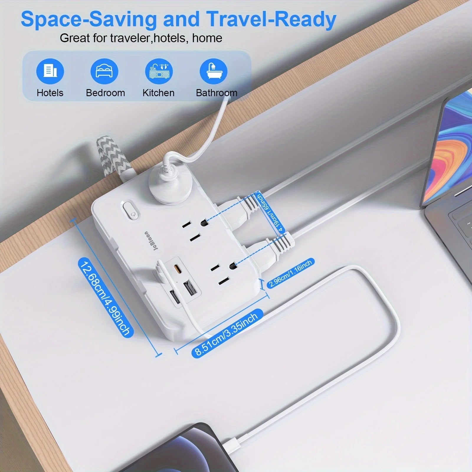 US Plug AC Outlet Power Strip with Braided Extension Cord