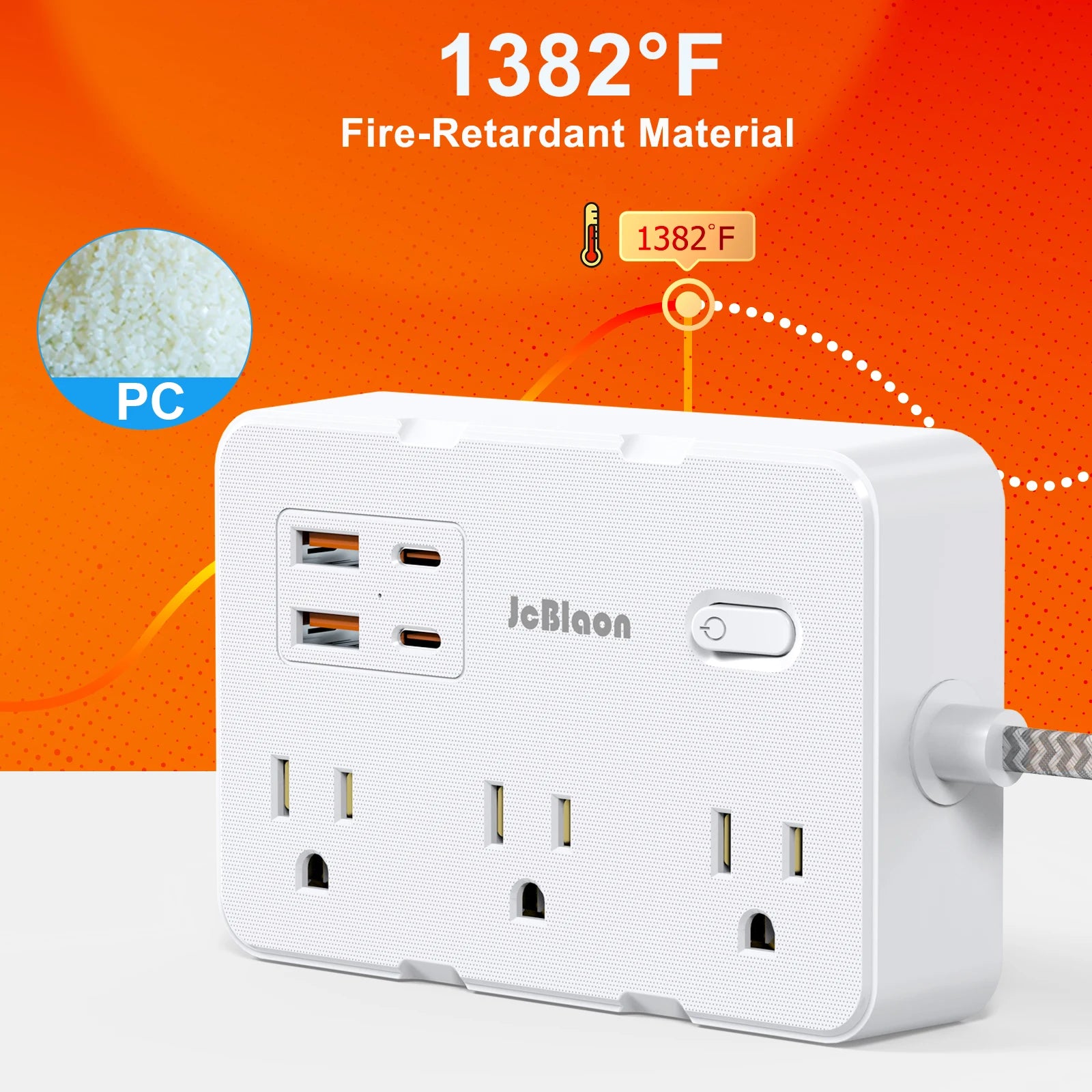 US Plug AC Outlet Power Strip with Braided Extension Cord