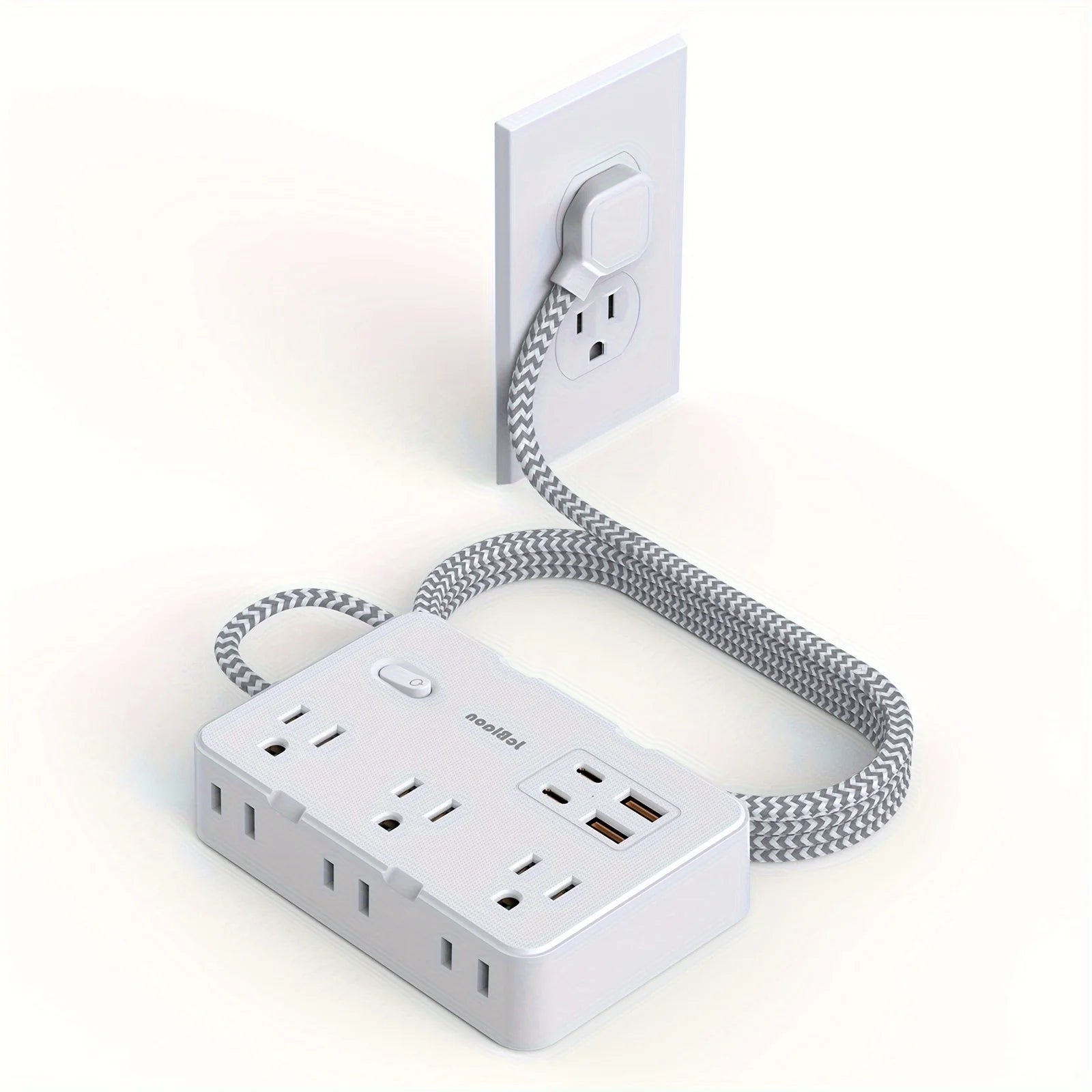 US Plug AC Outlet Power Strip with Braided Extension Cord