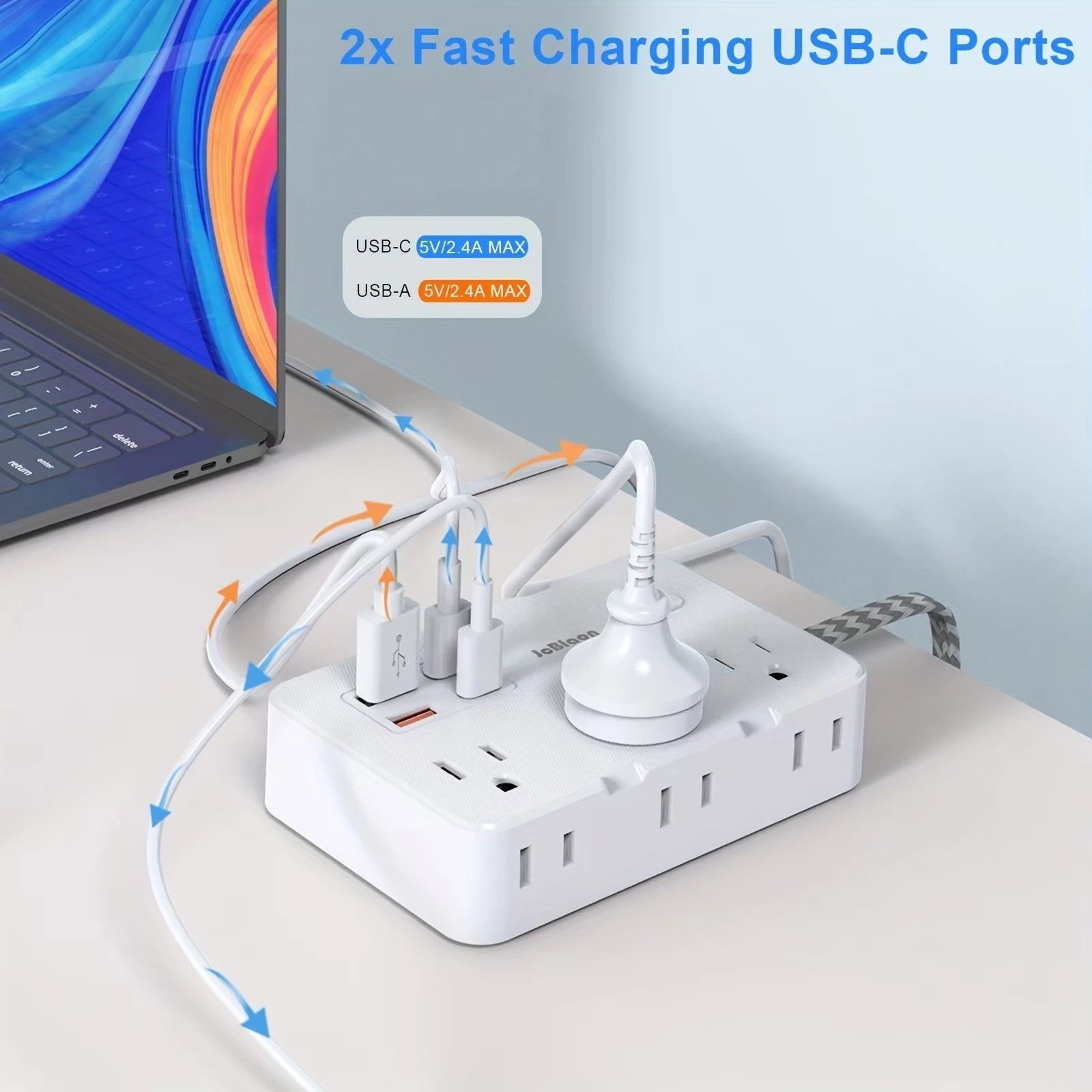 US Plug AC Outlet Power Strip with Braided Extension Cord