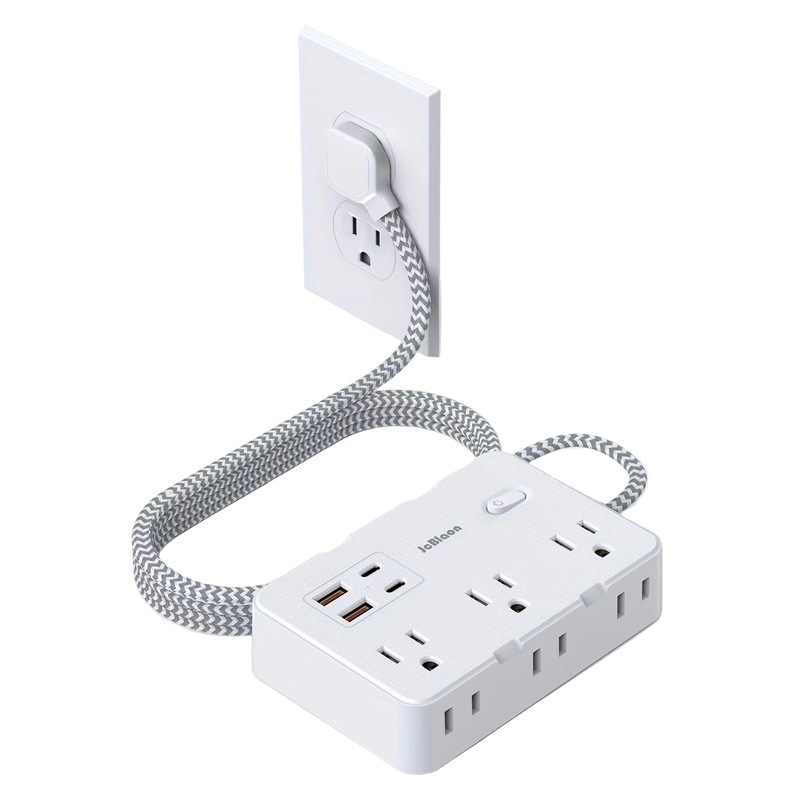 US Plug AC Outlet Power Strip with Braided Extension Cord
